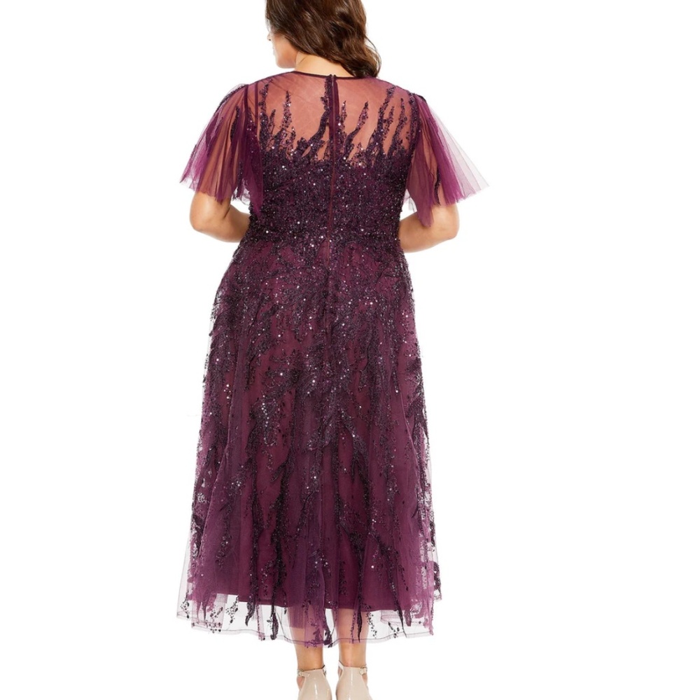 MAC DUGGAL 20477 HIGH NECK EMBELLISHED A-LINE PLUM MIDI DRESS sz 24W - Picture 2 of 4